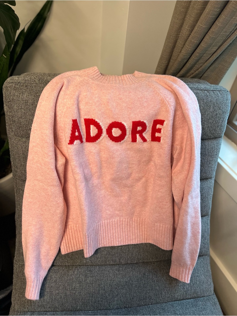 Old Navy Pink Crewneck Sweater with Red 'ADORE' Logo